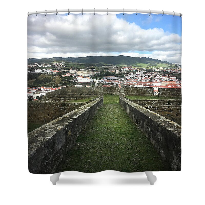Kelly Hazel Shower Curtain featuring the photograph Angra do Heroismo from The Fortress of Sao Joao Baptista by Kelly Hazel