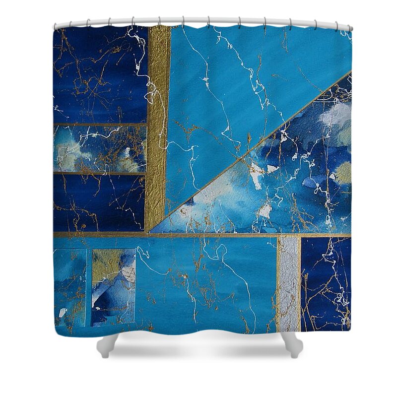 Mixed Media Shower Curtain featuring the painting Angular Abstract in Turquoise by Louise Adams