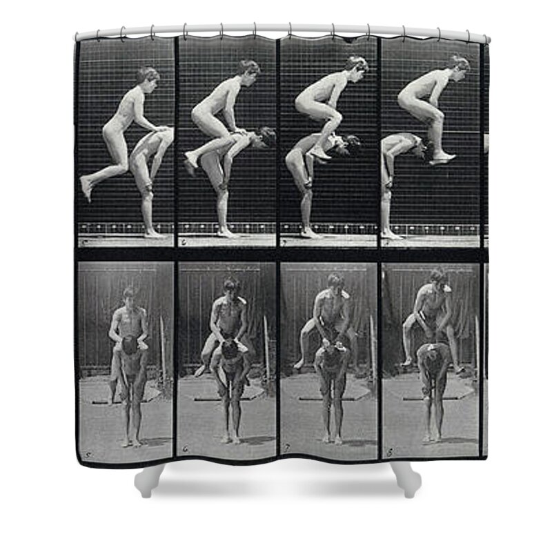 Electro-photographic Investigation Shower Curtain featuring the photograph Animal Locomotion Leap Frog 1887 by Science Source