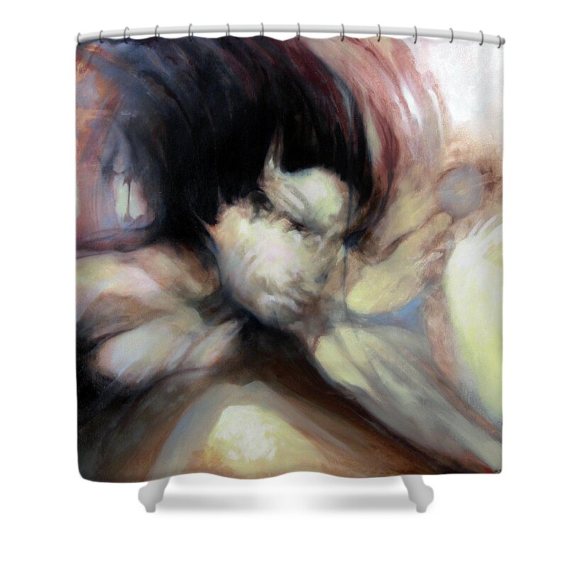 Abstract Figure Surreal Shower Curtain featuring the painting Animus Motus The Tempest by William Stoneham
