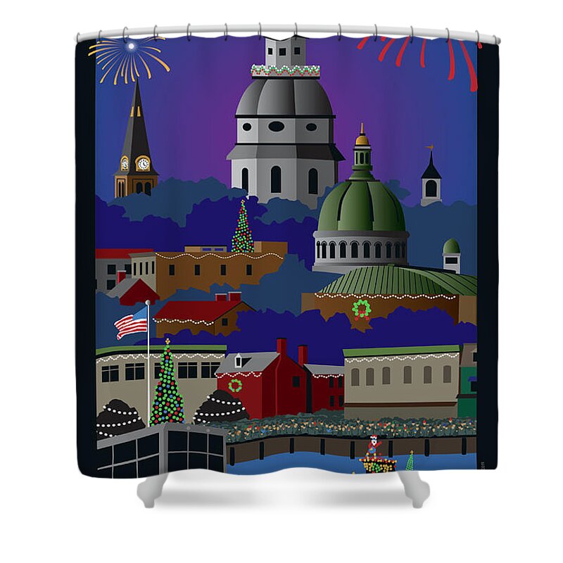 Holiday Shower Curtain featuring the digital art Annapolis Holiday with title by Joe Barsin