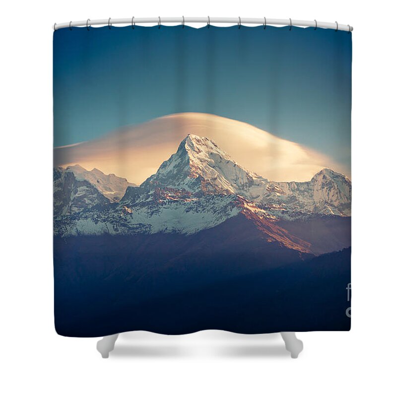 Annapurna Shower Curtain featuring the photograph ANNAPURNA Sunrise Himalayas mountain Artmif by Raimond Klavins