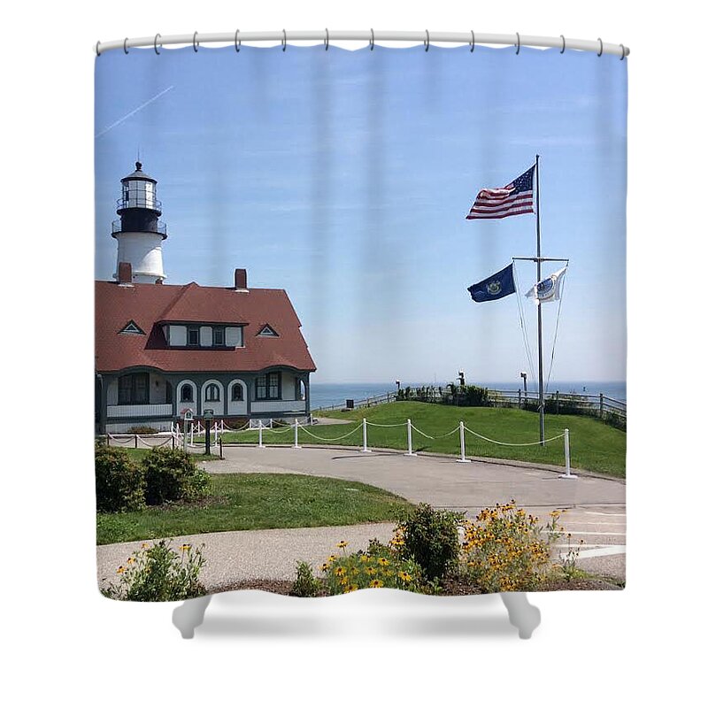  Shower Curtain featuring the photograph Portland Lighthouse ----- Edit by Bob Johnson