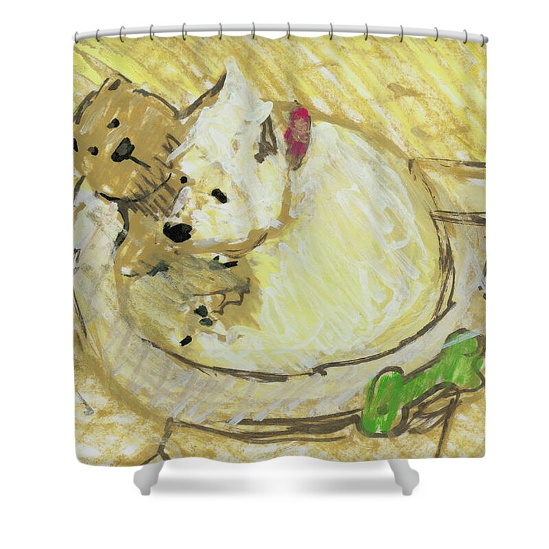 Annie Shower Curtain featuring the painting Annie with Bear by Candace Lovely
