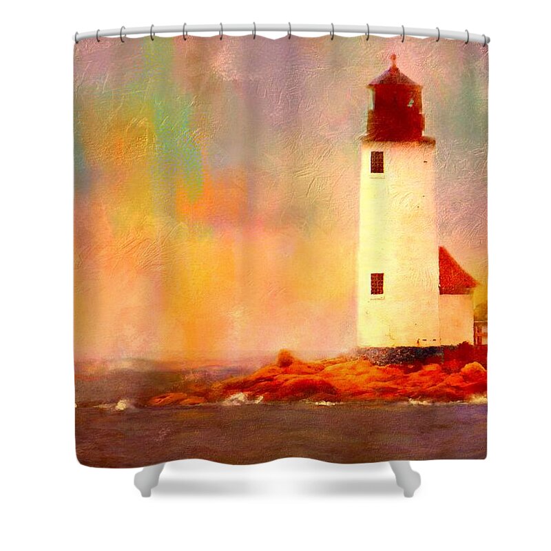 Lighthouse Shower Curtain featuring the painting Annisquam Rainbow by Sand And Chi
