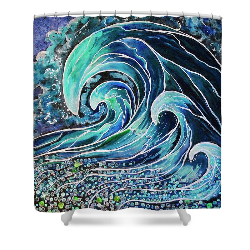 Waves Shower Curtain featuring the painting Another Cool Wave by Patricia Arroyo
