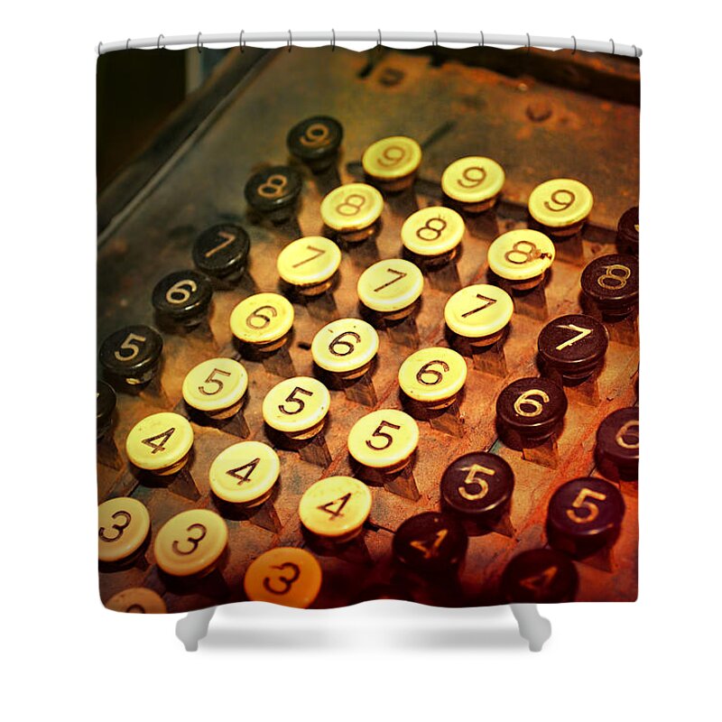 Antique Shower Curtain featuring the photograph Antique Adding Machine Keys by Ann Powell