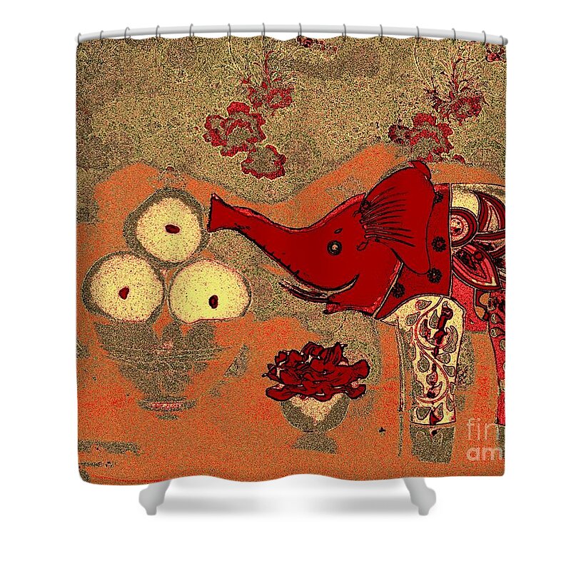 Elephant Shower Curtain featuring the photograph Antique Gold Jumbo Lunch by Jayne Somogy