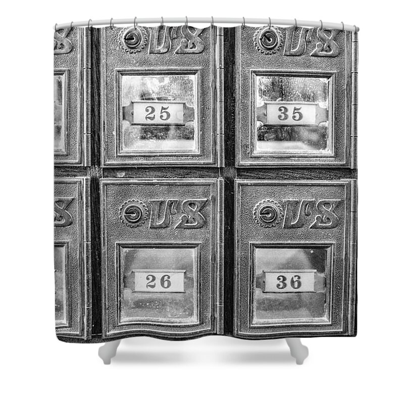 Antique Shower Curtain featuring the photograph Antique Mailbox Black and White by Kathy Adams Clark