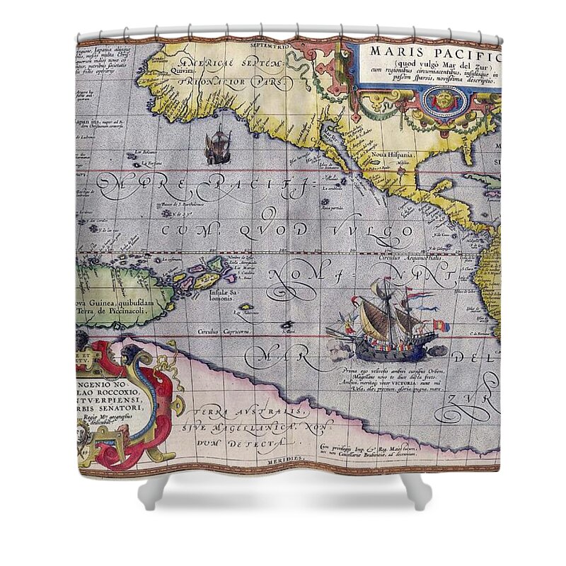 Antique Map Of The World By Abraham Ortelius Shower Curtain featuring the painting Antique Map Of The World By Abraham Ortelius - 1589 by Marianna Mills