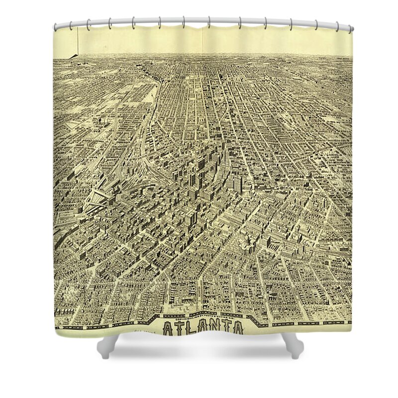 Antique Birds Eye View Map Of Atlanta Shower Curtain featuring the drawing Antique Maps - Old Cartographic maps - Antique Birds Eye View Map of Atlanta by Studio Grafiikka