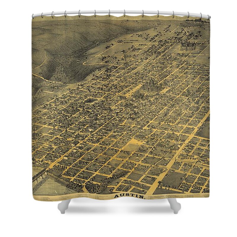 Antique Birds Eye View Map Of Austin Shower Curtain featuring the drawing Antique Maps - Old Cartographic maps - Antique Birds Eye View Map Of Austin, Texas, 1887 by Studio Grafiikka