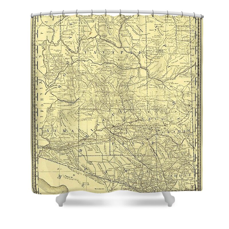 Antique Arizona Map Shower Curtain featuring the drawing Antique Maps - Old Cartographic maps - Antique Map of Arizona, 1881 by Studio Grafiikka