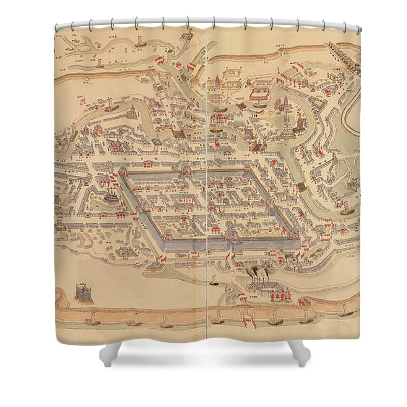 Antique Map Of Tianjin Shower Curtain featuring the drawing Antique Maps - Old Cartographic maps - Antique Map of Tianjin, China, 1899 by Studio Grafiikka
