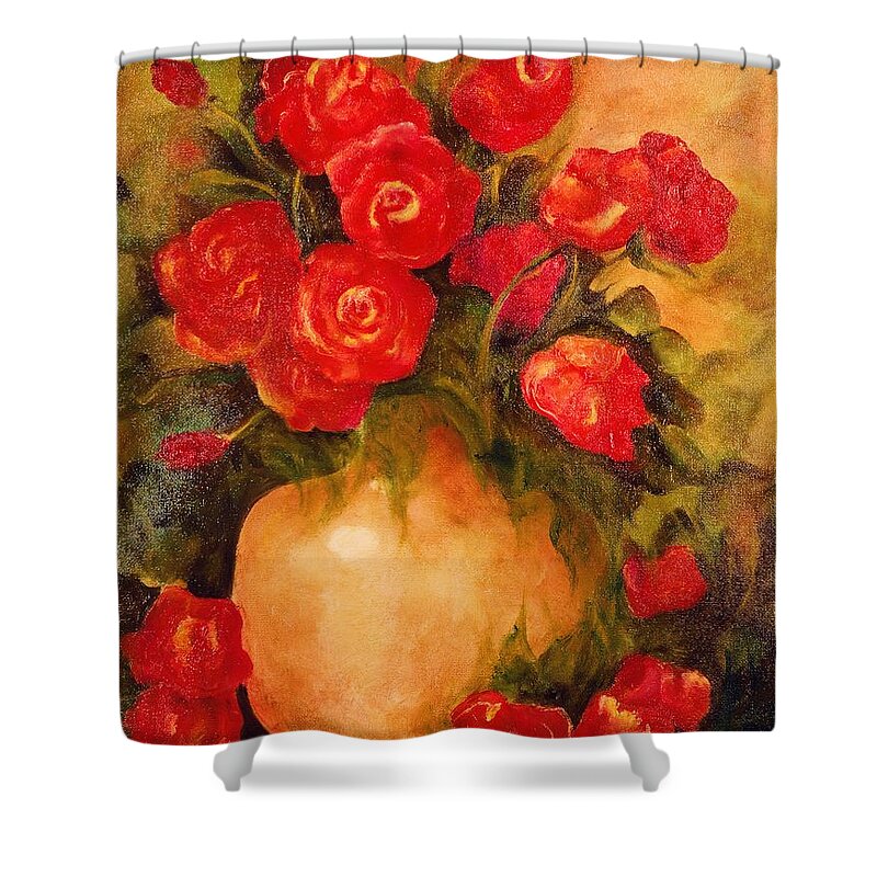 Pretty Shower Curtain featuring the painting Antique Roses by Jordana Sands