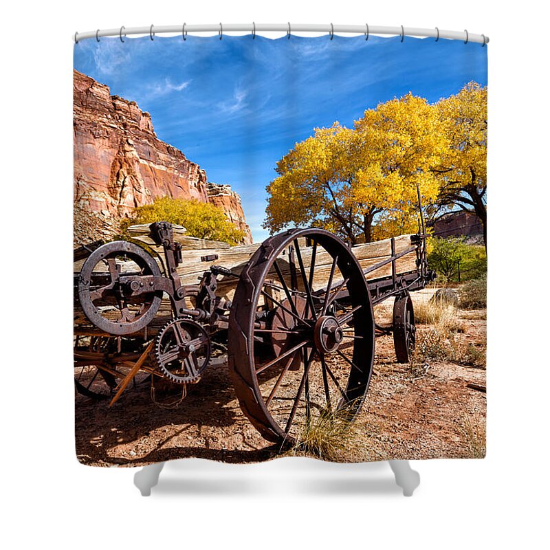 Antique Shower Curtain featuring the photograph Antique Wagon in the Desert by Kathleen Bishop
