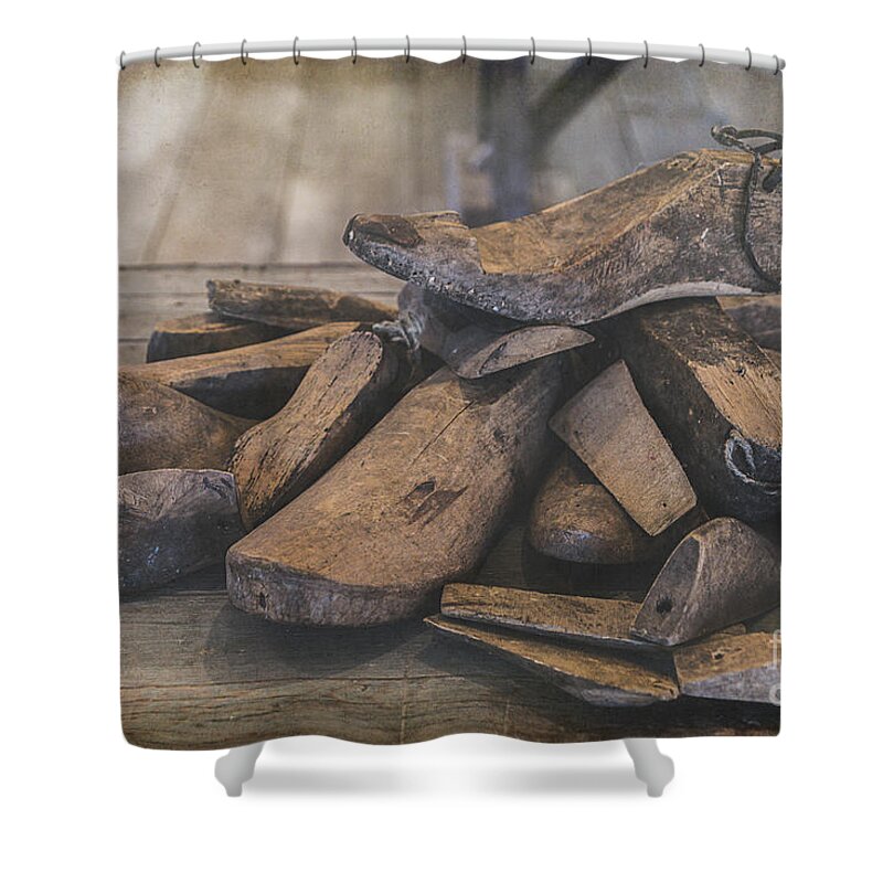 Tl Wilson Photography Shower Curtain featuring the photograph Antique Wooden Shoe Forms by Teresa Wilson