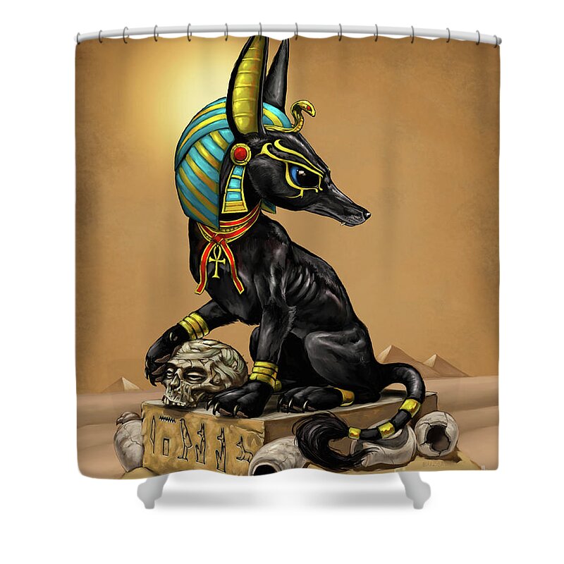 Anubis Shower Curtain featuring the digital art Anubis Egyptian God by Stanley Morrison