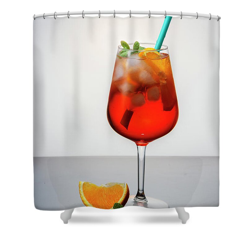 Spritz Shower Curtain featuring the photograph Aperol Spritz by Anastasy Yarmolovich