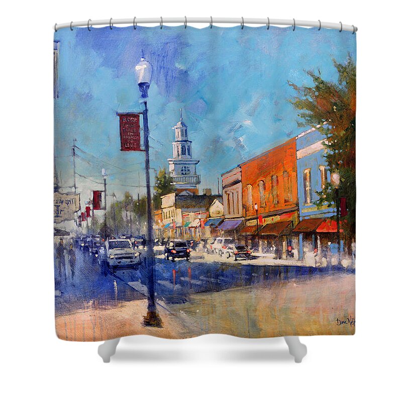 Apex Shower Curtain featuring the painting Apex Sunday Morning by Dan Nelson