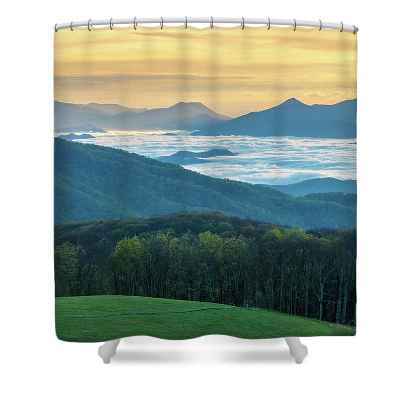 Sunrise Shower Curtain featuring the photograph Appalachian Trail NC TN Max Patch Gold by Robert Stephens