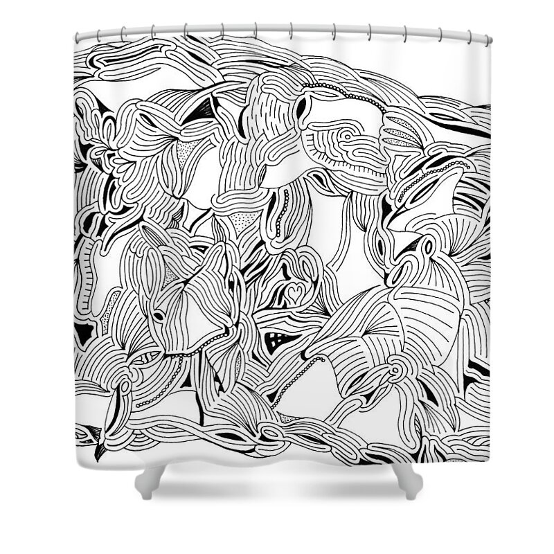 Mazes Shower Curtain featuring the drawing Apparitions by Steven Natanson