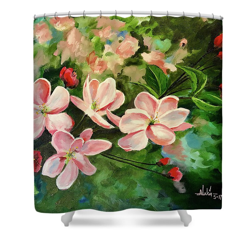 Apples Shower Curtain featuring the painting Apple Blossoms by Alan Lakin