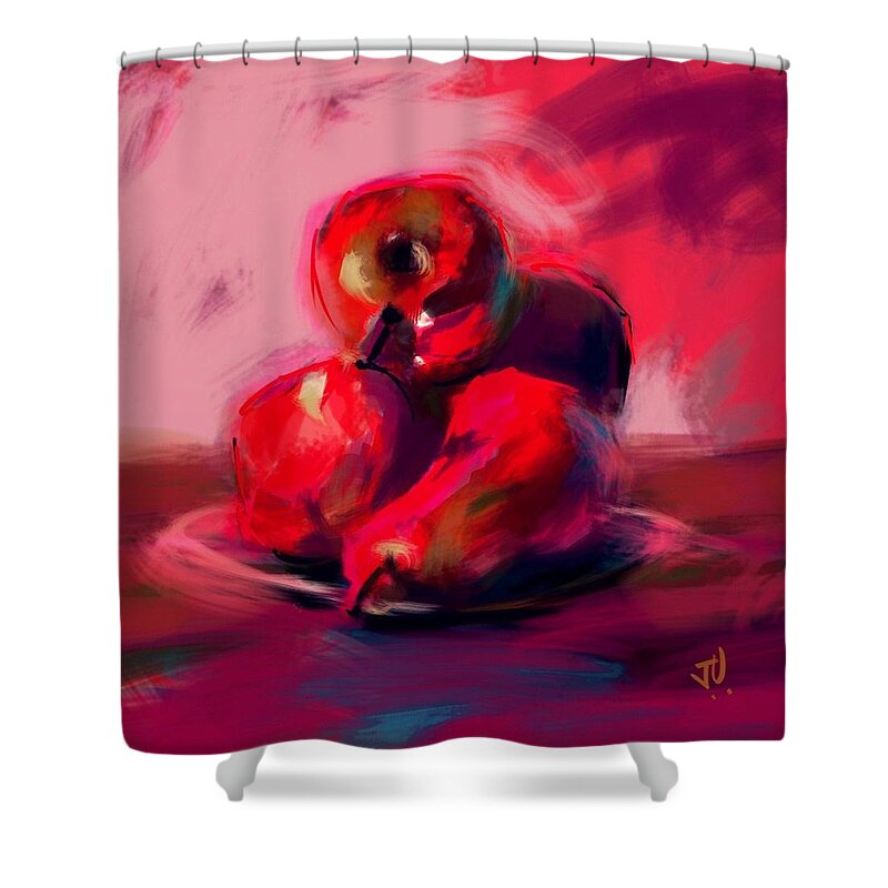 Still Life Shower Curtain featuring the digital art Apples and Pears by Jim Vance