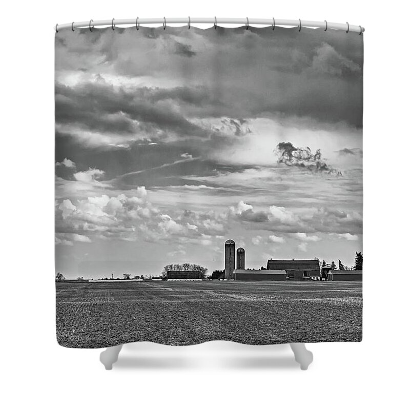 Steve Harrington Shower Curtain featuring the photograph Approaching Spring Thunderstorm bw by Steve Harrington