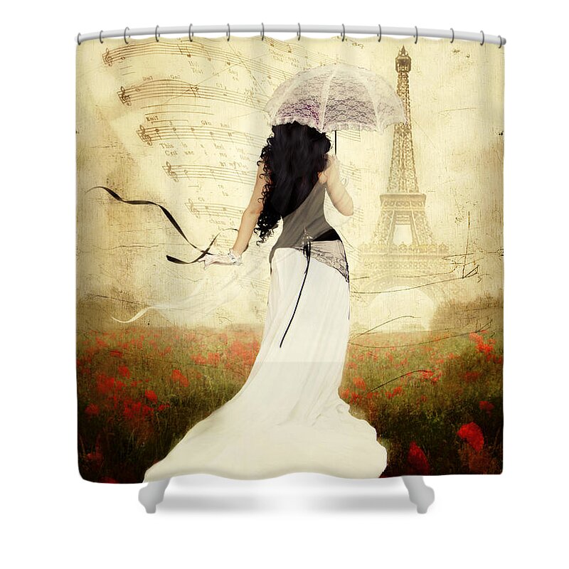 April Shower Curtain featuring the digital art April in Paris by Shanina Conway
