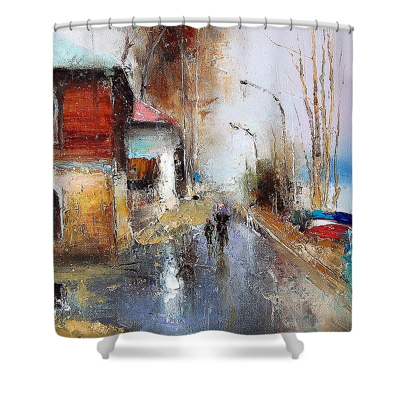 Russian Artists New Wave Shower Curtain featuring the painting April. The River Volga by Igor Medvedev