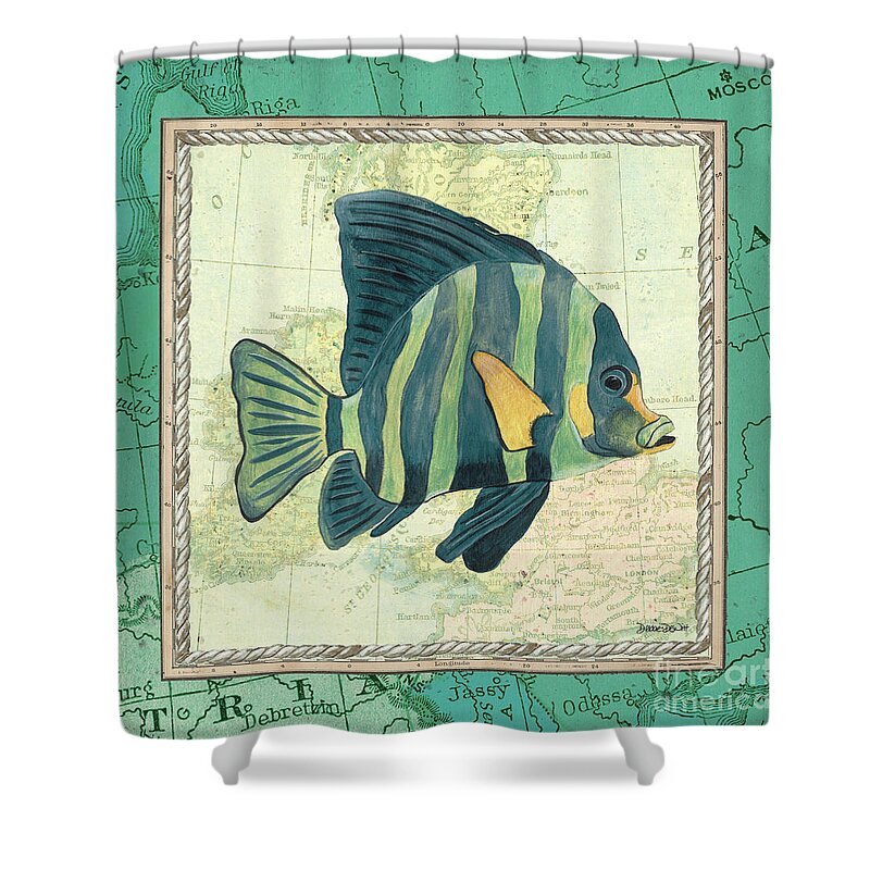 Fish Shower Curtain featuring the painting Aqua Maritime Fish by Debbie DeWitt