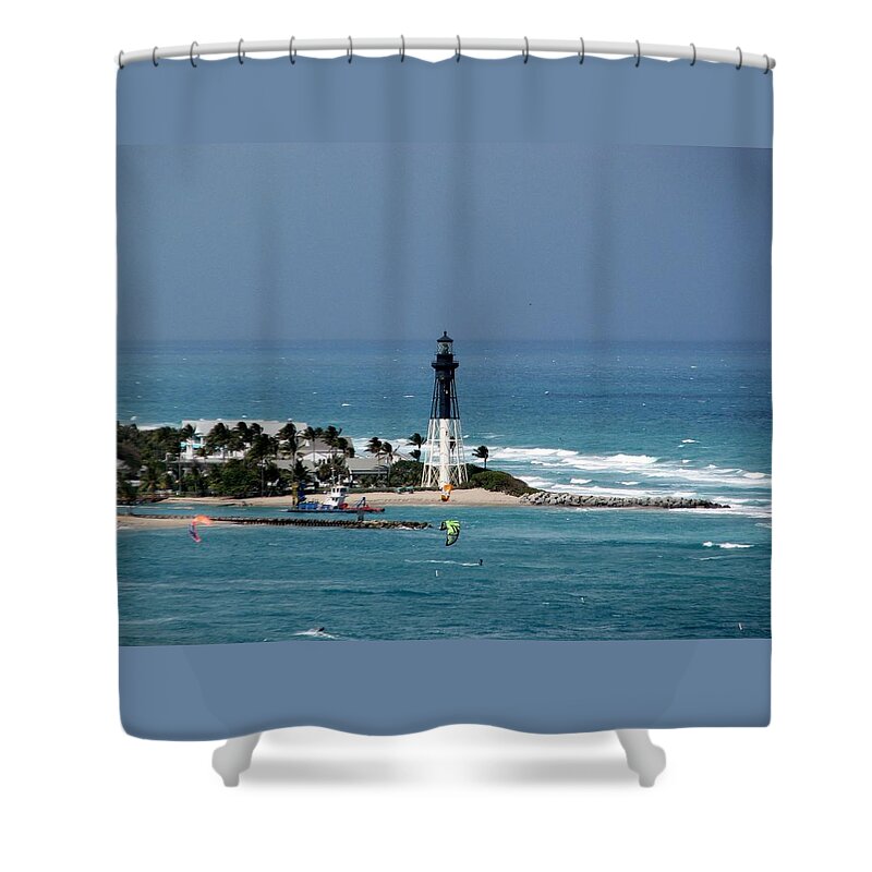 Kitesurf Shower Curtain featuring the photograph Aqua Water at Hillsboro Lighthouse in Florida by Corinne Carroll