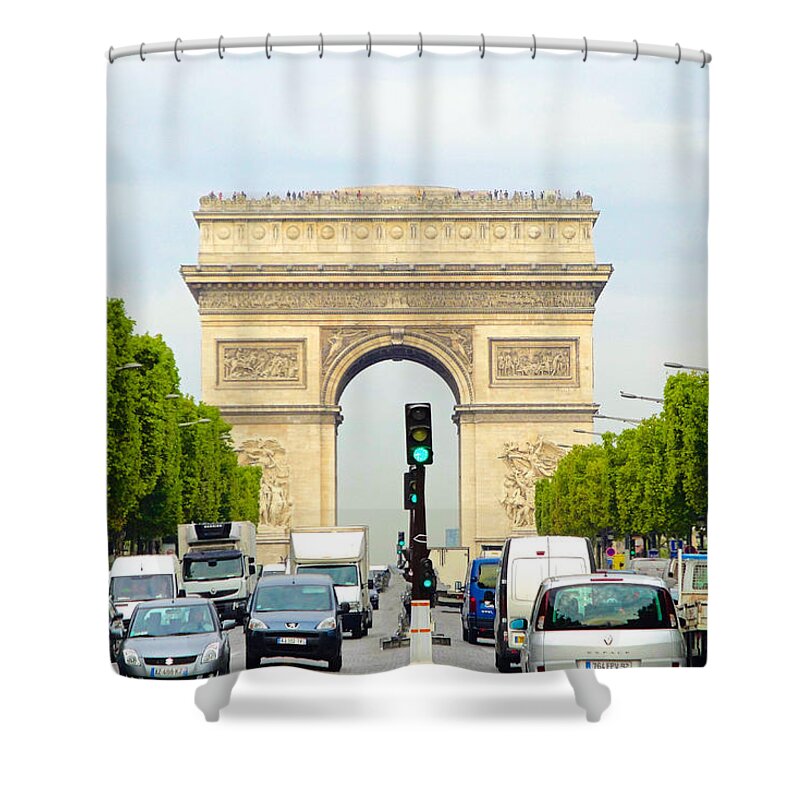 Arc De Triomphe Shower Curtain featuring the photograph Arc de Triomphe Rushhour by Robert Meyers-Lussier
