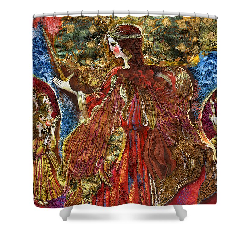 Russian Artists New Wave Shower Curtain featuring the painting Archangel Michael by Maya Gusarina