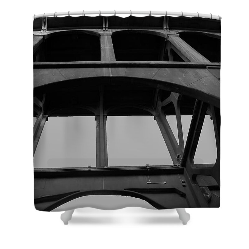 Oregoncoast Shower Curtain featuring the photograph Arches of the Bridge BW by Cathy Anderson