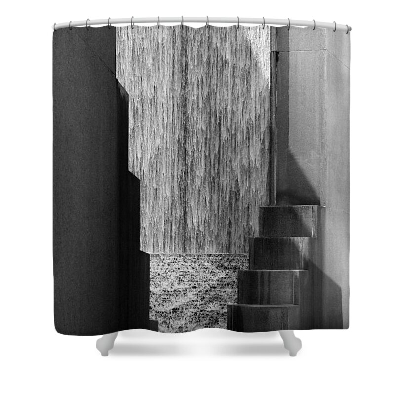 Houstonian Shower Curtain featuring the photograph Architectural Waterfall in Black and White by Angela Rath