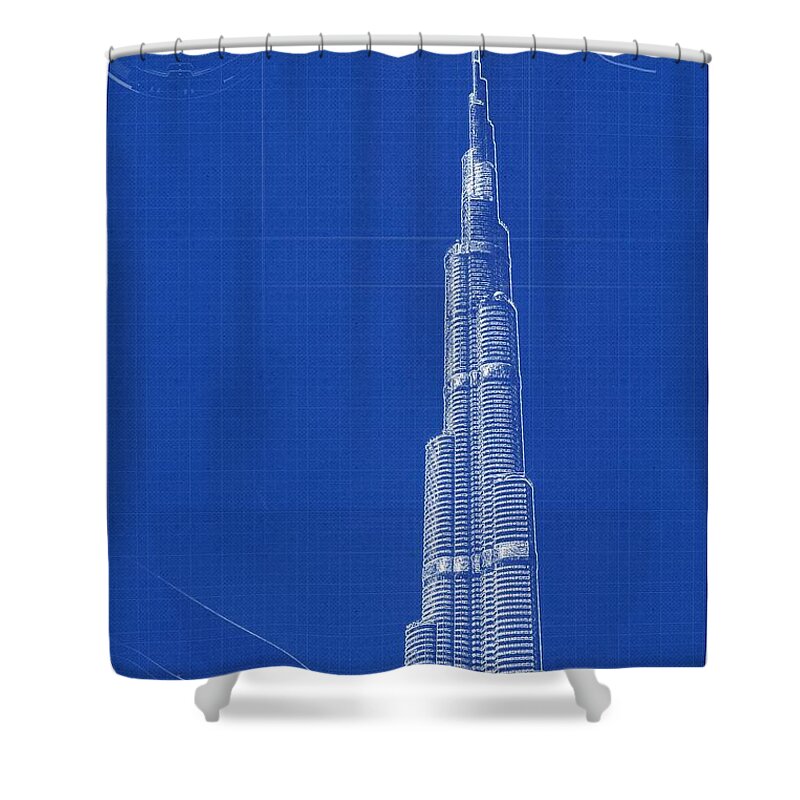 Nature Shower Curtain featuring the painting Archtecture Blueprint Burj Khalifa by Celestial Images