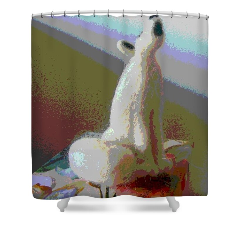 Arctic Fox Shower Curtain featuring the sculpture Arctic Fox - Aurora by Maria Joy