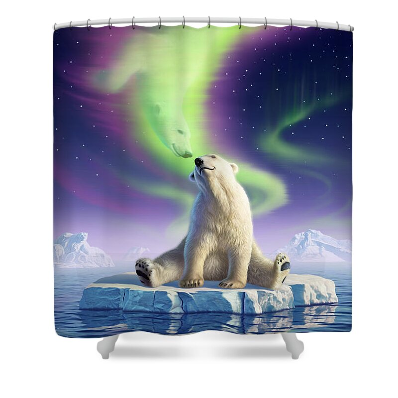 Polar Bear Shower Curtain featuring the digital art Arctic Kiss by Jerry LoFaro