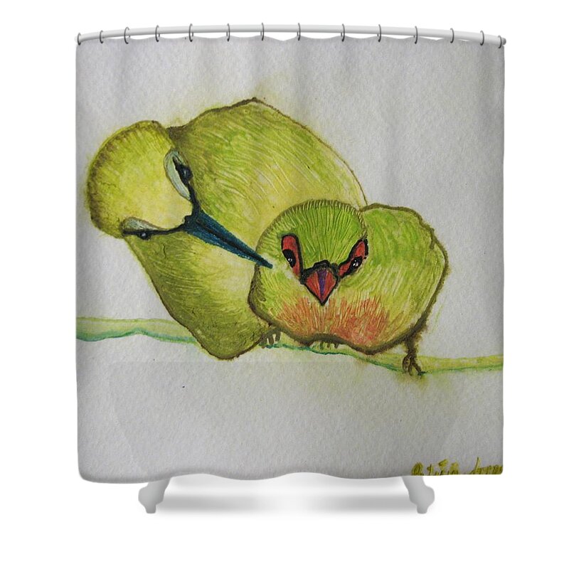 Birds Shower Curtain featuring the painting Are you Alright by Patricia Arroyo