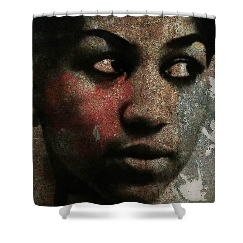 Aretha Franklin Shower Curtain featuring the digital art Aretha Franklin - Tribute by Paul Lovering