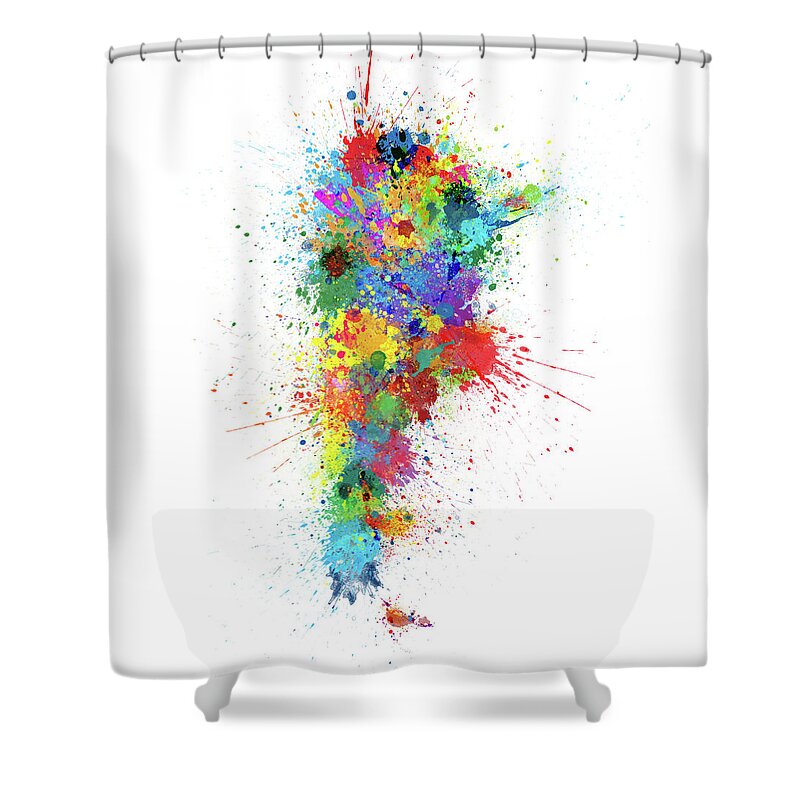 Argentina Map Shower Curtain featuring the digital art Argentina Paint Splashes Map by Michael Tompsett