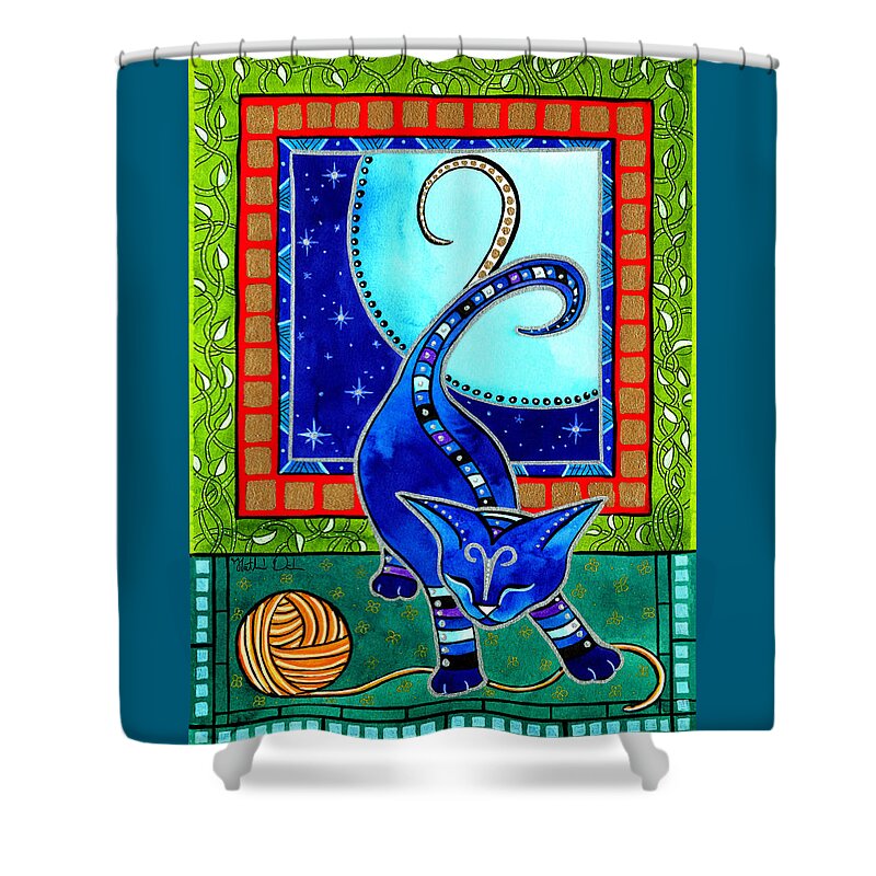Cat Shower Curtain featuring the painting Aries Cat Zodiac by Dora Hathazi Mendes