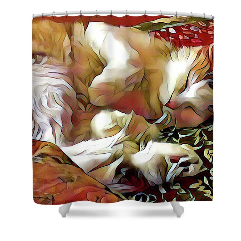 Cat Shower Curtain featuring the digital art AristoKitty by Ginny Schmidt