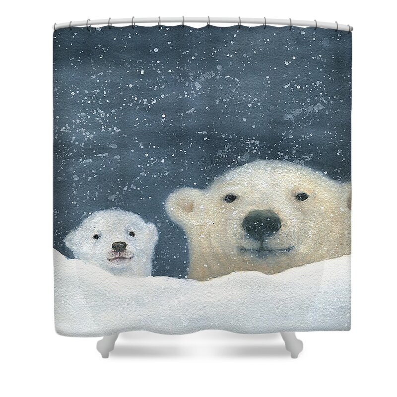Polar Bear Shower Curtain featuring the painting Arcitic Night by June Hunt