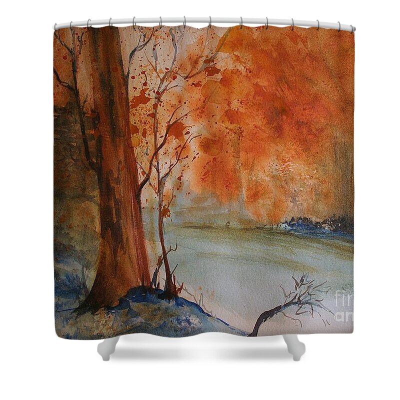 Landscape Shower Curtain featuring the painting Arizona Burning by Julie Lueders 