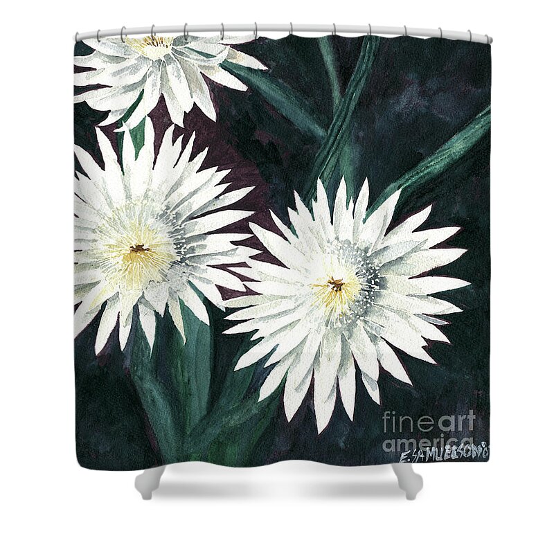 Cactus Shower Curtain featuring the painting Arizona Queen of the Night by Eric Samuelson