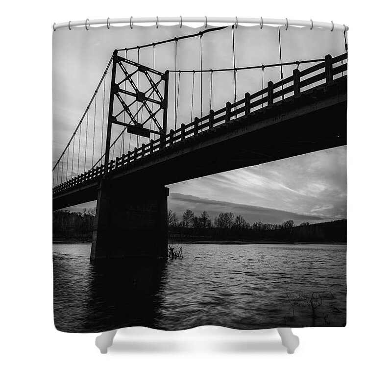 Usa Shower Curtain featuring the photograph Arkansas Golden Gate Bridge - Beaver Bridge - Monochrome by Gregory Ballos