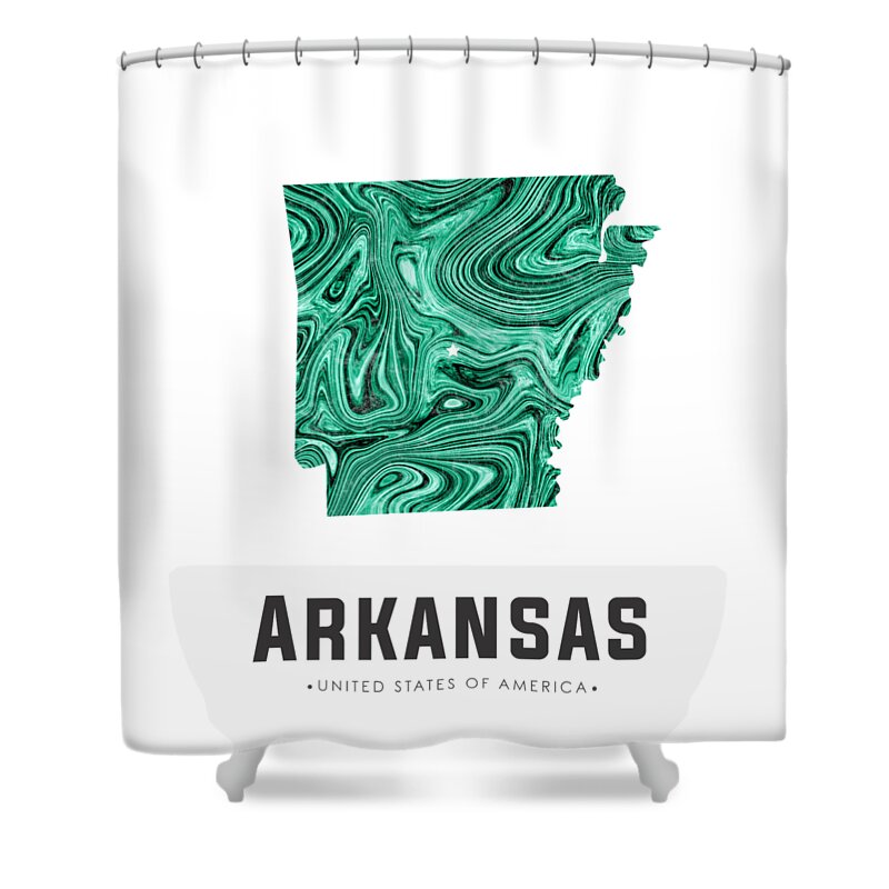 Arkansas Shower Curtain featuring the mixed media Arkansas Map Art Abstract in Green by Studio Grafiikka